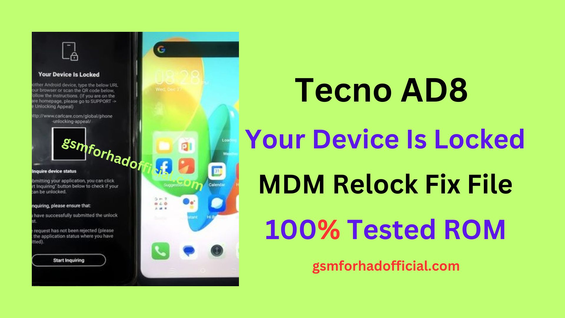 Tecno AD8 Your Device Is Locked MDM Relock Fix File